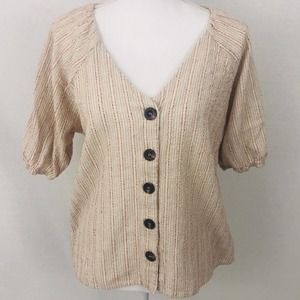 Harper Linen Blend V-Neck Button Detailing Top XL